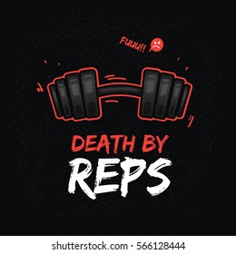 T-shirt design with heavy dumbbell. Weightlifting theme.