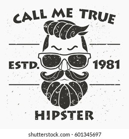 T-shirt Design, Hipster, Retro style grunge print, typography emblem template. Vector