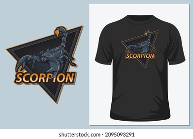 T-shirt design with illustration of hand drawn scorpion. Vector illustration