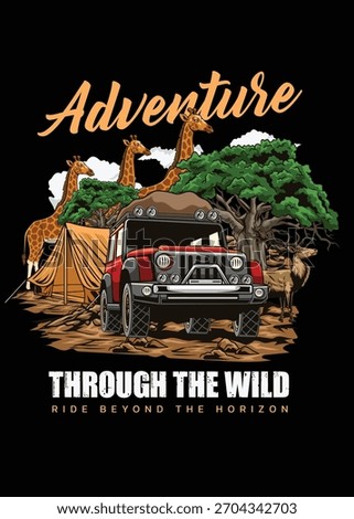 T-shirt design with illustrations of wild animals that capture the wild nature of Africa