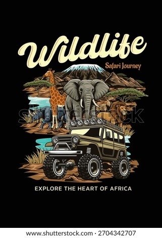 T-shirt design with illustrations of wild animals that capture the wild nature of Africa