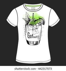 T-shirt design with image of a Tequila Cocktail. Vector illustration.