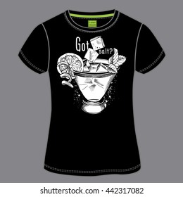 T-shirt design with image of a Tequila Cocktail. Vector illustration.