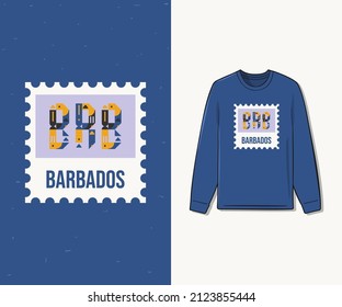 T-shirt design inspiration with the "BRB"(BARBADOS) logo, accompanied by the "FRAME" symbol. premium vector
