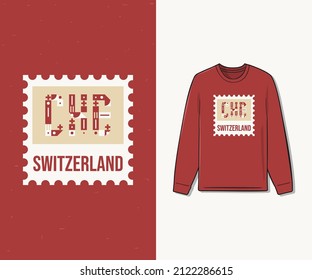 T-shirt design inspiration with the "CHE"(SWITZERLAND) logo, accompanied by the "FRAME" symbol. premium vector