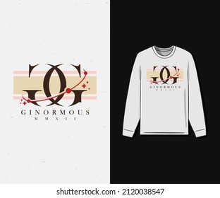 T-shirt design inspiration with the "GG" (GINORMOUS) logo, accompanied by the "ORBIT" symbol. premium vector
