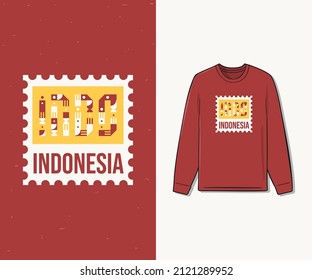 T-shirt design inspiration with the "INDO" (INDONESIA) logo, accompanied by the "FRAME" symbol. premium vector