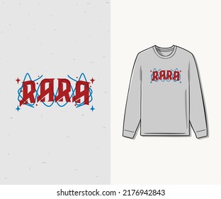 T-shirt design inspiration with the red "RARA" logo, accompanied by a blue rope symbol. premium vector