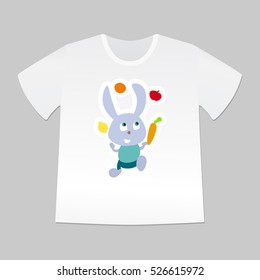 T-shirt design for kid. T-shirt with cute hare character.