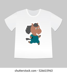 T-shirt design for kid. T-shirt with cute horse character.
