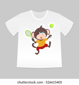 T-shirt design for kid. T-shirt with cute monkey character.