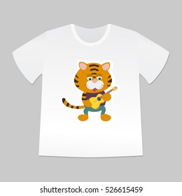 T-shirt design for kid. T-shirt with funny tiger character.