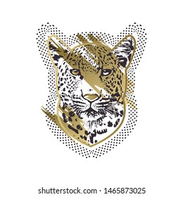 T-shirt design with leopard print. Vector graphic illustration