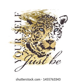 T-Shirt Design mit Leopardendruck. Sei einfach du selbst. Vektorgrafik-Illustration