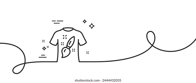 T-shirt design line icon. Continuous one line with curl. Creative brush sign. T shirt Graphic art symbol. T-shirt design single outline ribbon. Loop curve pattern. Vector