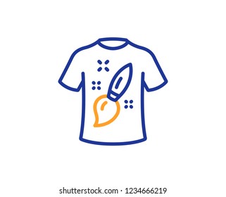 T-shirt design line icon. Creative brush sign. T shirt Graphic art symbol. Colorful outline concept. Blue and orange thin line color icon. T-shirt design Vector