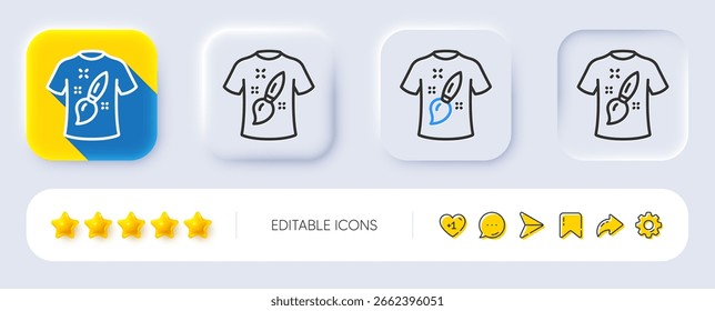 Ícone de linha de design de camiseta. Neumórfico, sombra plana, botões 3d. Sinal de pincel criativo. Camiseta Símbolo de arte gráfica. Ícone de design de camiseta. Ícones de mídia social. Vetor