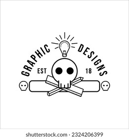 Tshirt Design Lineart Skull Graphic Design premium vector