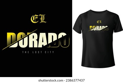 t-shirt design  the lost city text effect of gold