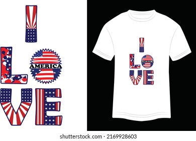 T-shirt Design I Love America Vector Colorful Illustration in White Background