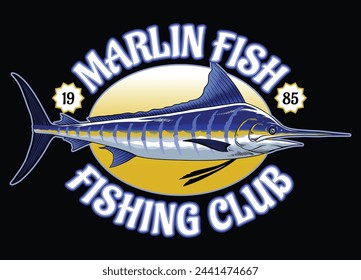 Diseño de la camiseta del estilo vintage del club de pesca Marlin