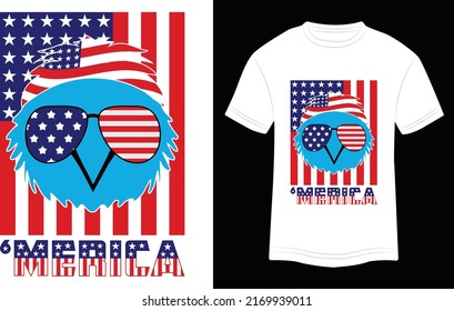 T-shirt Design 'Merica 4th of July Vector Colorful Illustration in White Background