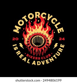 T-Shirt design motorcycle bikers club is real adventure vintage vector illustration