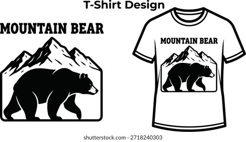 T-shirt design of Mountain bear typography with animal silhouette for nature logo, wild forest predator badge, hiking adventure emblem and isolated on transparent wildlife graphic illustration