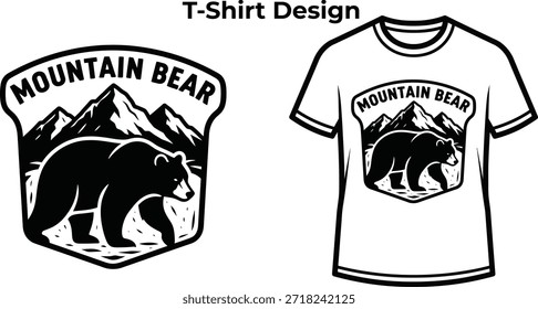 T-shirt design of Mountain bear typography with wild animal silhouette for nature logo, outdoor hiking badge, forest adventure emblem and isolated on transparent predator graphic illustration