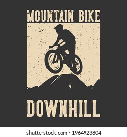 T-Shirt Design Mountainbike Abfahrt mit Silhouette Mountainbiker flache Illustration