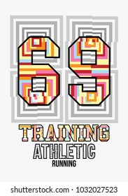 t-shirt design number 69 athletic training sports wear typography on white background