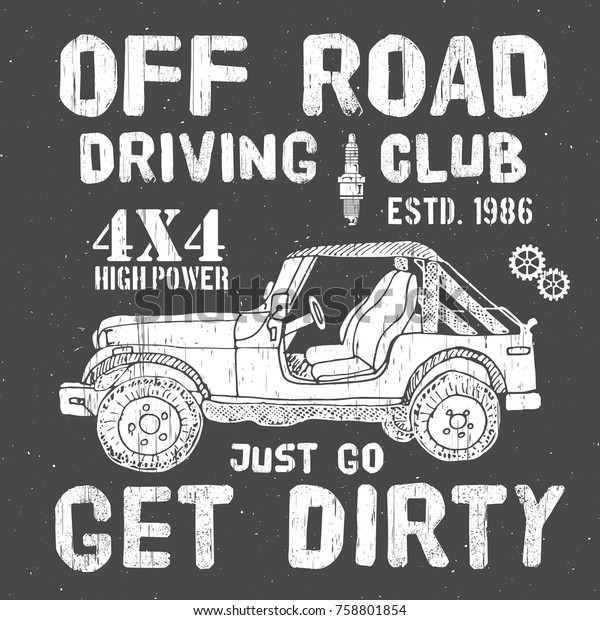 T-shirt design, offroad driving\
club with suv car typography graphics, vector illustration\
.