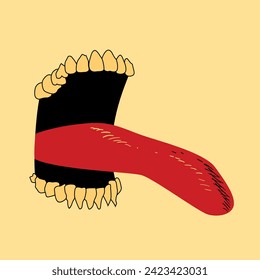 T-shirt design of an open mouth with a very long tongue extended. Vector illustration in a humorous tone.