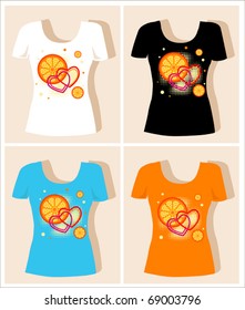 t-shirt design  with  oranges and hearts