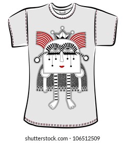 t-shirt design with original modern cute ornate doodle fantasy monster personage