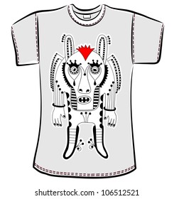 t-shirt design with original modern cute ornate doodle fantasy monster personage