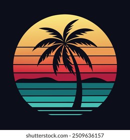 T-shirt design palm tree sunset sea vector illustration editable project.