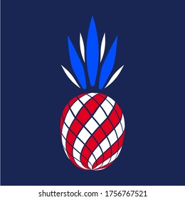 T-shirt design with patriotic pineapple drawing in American style. USA independence day poster