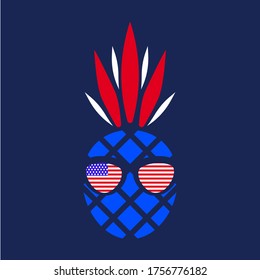 T-shirt design with patriotic pineapple drawing in American style. USA independence day poster