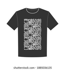 T-shirt design with pattern of ink line, twisted lines, circle and other shapes in a tiled arrangement.