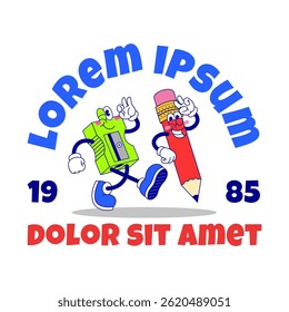 T-Shirt Design of Pencil and Sharpener Character.