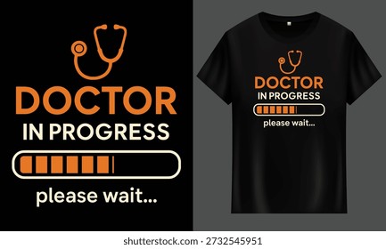 T-shirt design with a playful 'doctor in progress' graphic, featuring a transparent