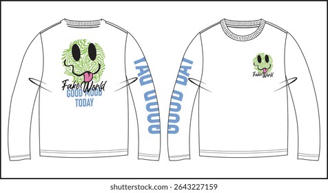  t-shirt design with a playful smiling face and positive quote that says good mood today