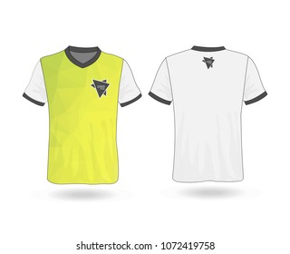 T-shirt design with polygonal stripe on front and logo Template for design on white background. Vector illustration eps 10.