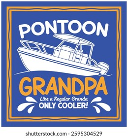 T-Shirt Design with Pontoon Boat and Sunset Graphic