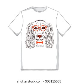 T-shirt design, portrait of a fashion dog, vector illustration