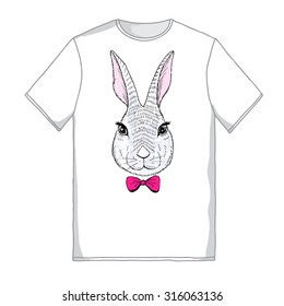 T-shirt design, portrait of a fashion rabbit, vector illustration