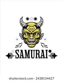T-shirt design or poster design with illustration of Japanese samurai