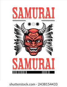 T-shirt design or poster design with illustration of Japanese samurai
