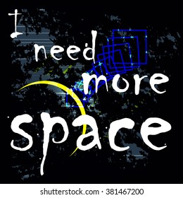 T-shirt design print. Space theme. vector texture grunge pattern for guys with abstract chaos blue elements and squares